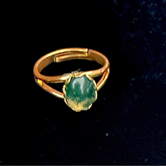 18 k Gold Plated Ring Moss Agate Stone Size 4 Expandable Gift Present 18 karat - Picture 2 of 8